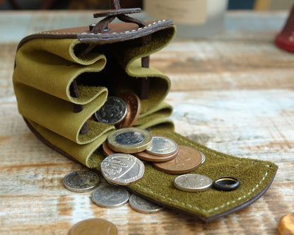 Handmade Druid Leather Pouch - Brown coin bag
