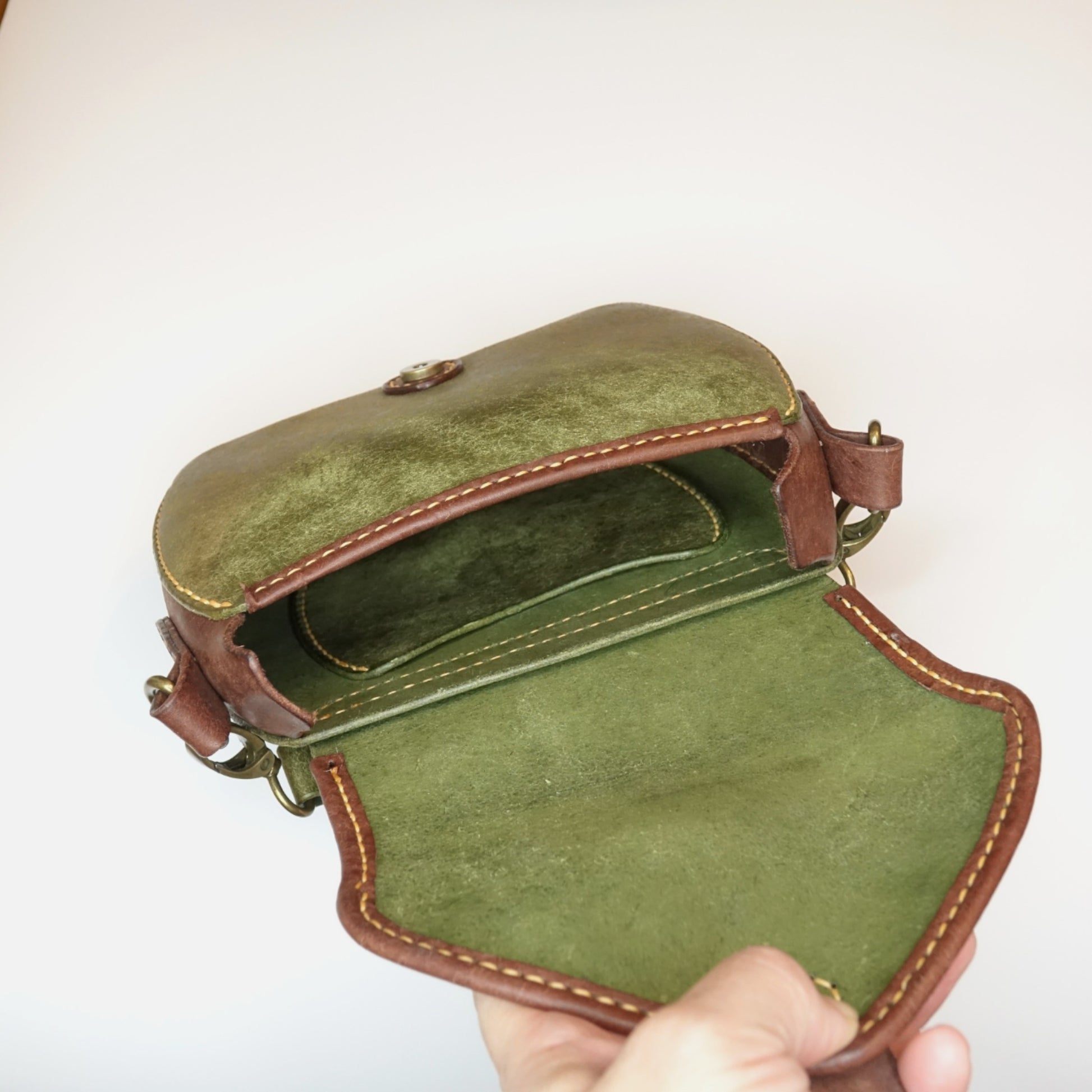 rgc handmade green leather satchel bag 2