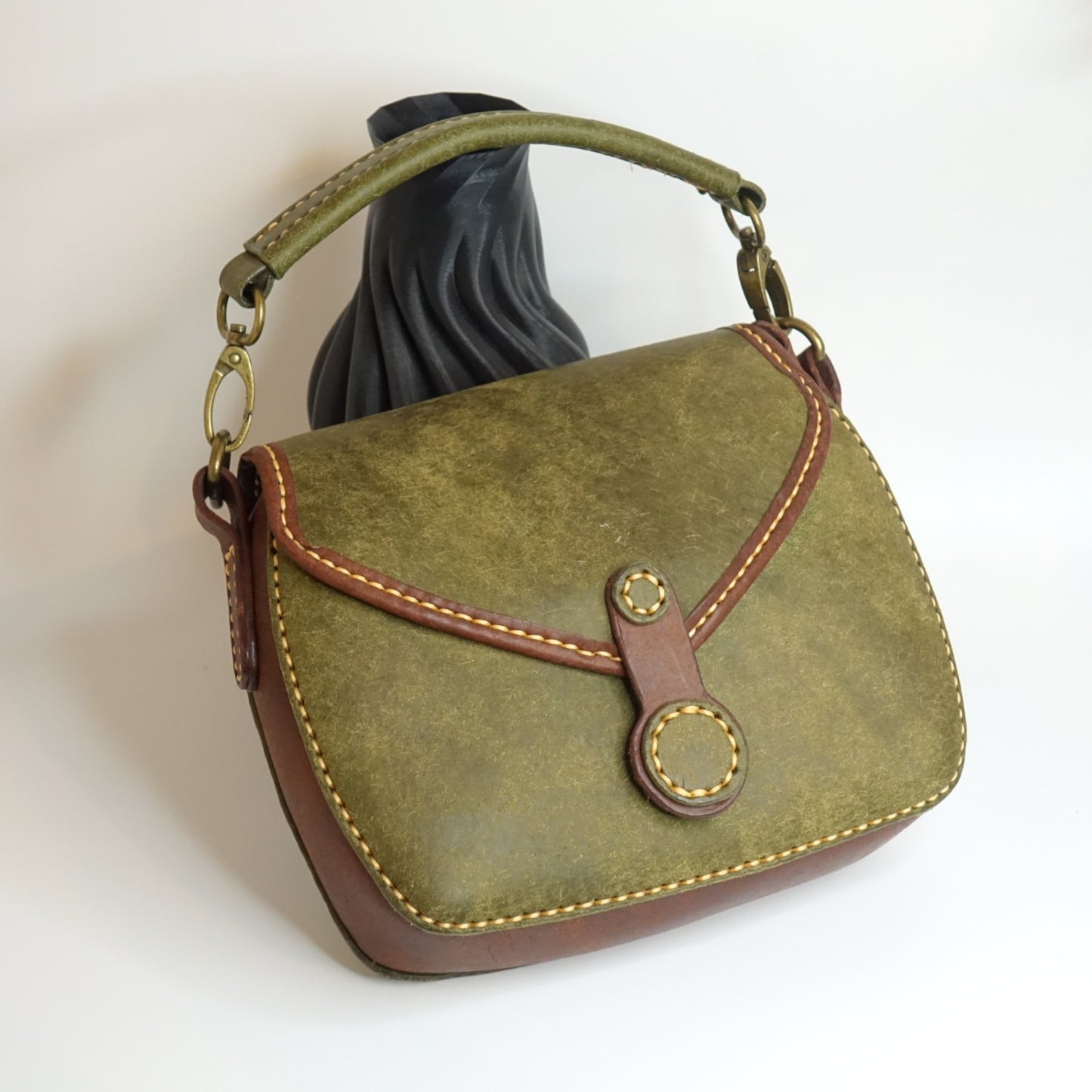 rgc handmade green leather satchel bag 5