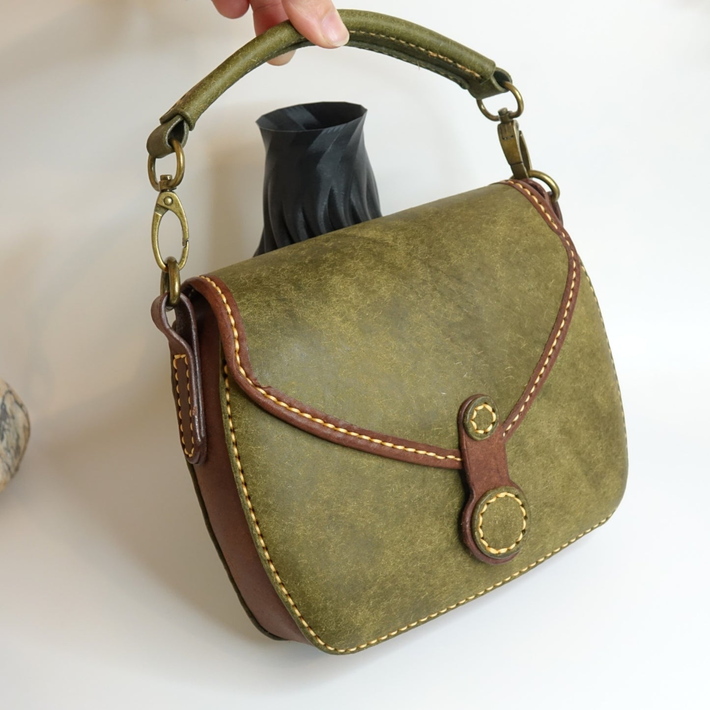 rgc handmade green leather satchel bag 7