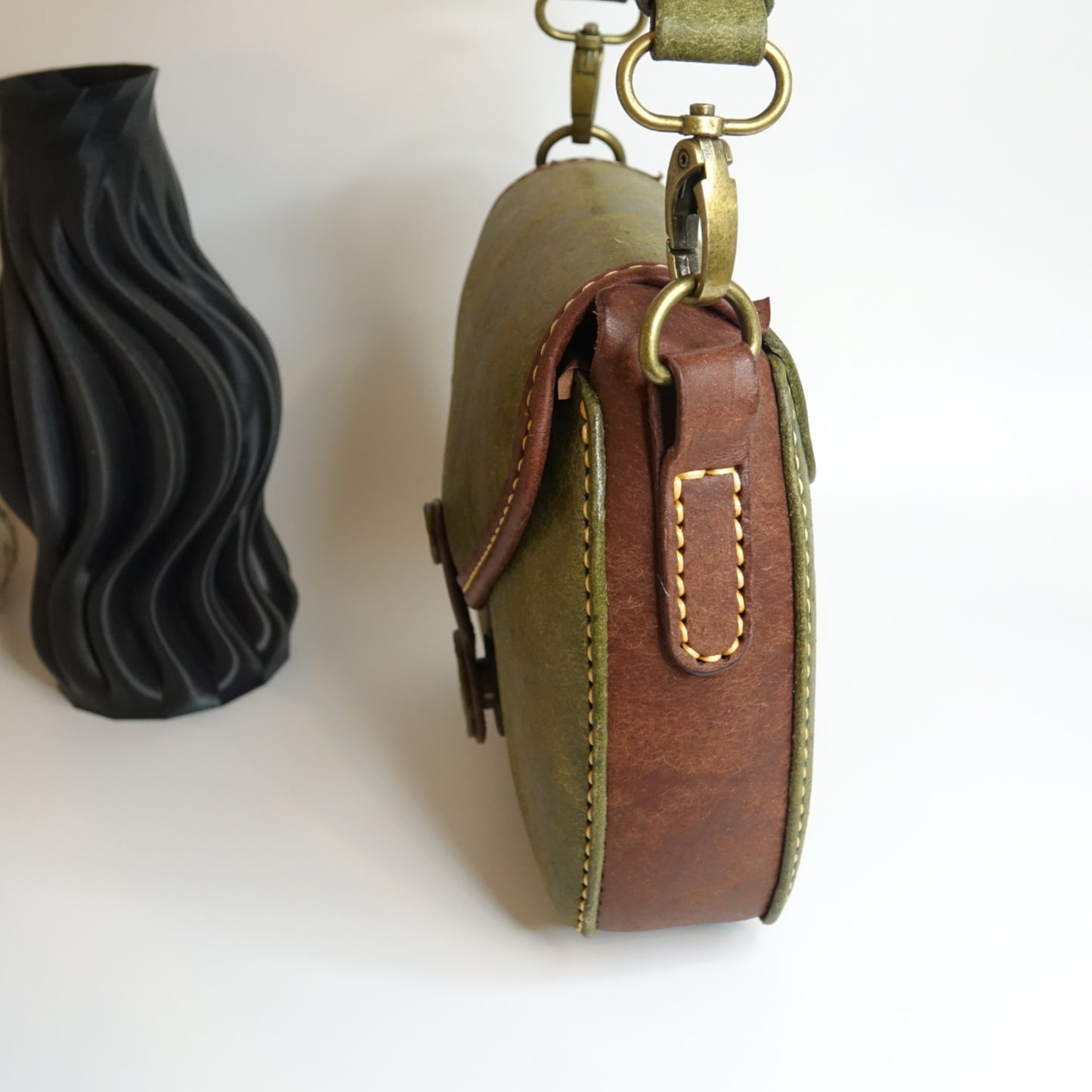 rgc handmade green leather satchel bag 8