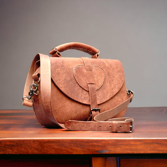 rgc handmade leather brown satchel crossbody bag 