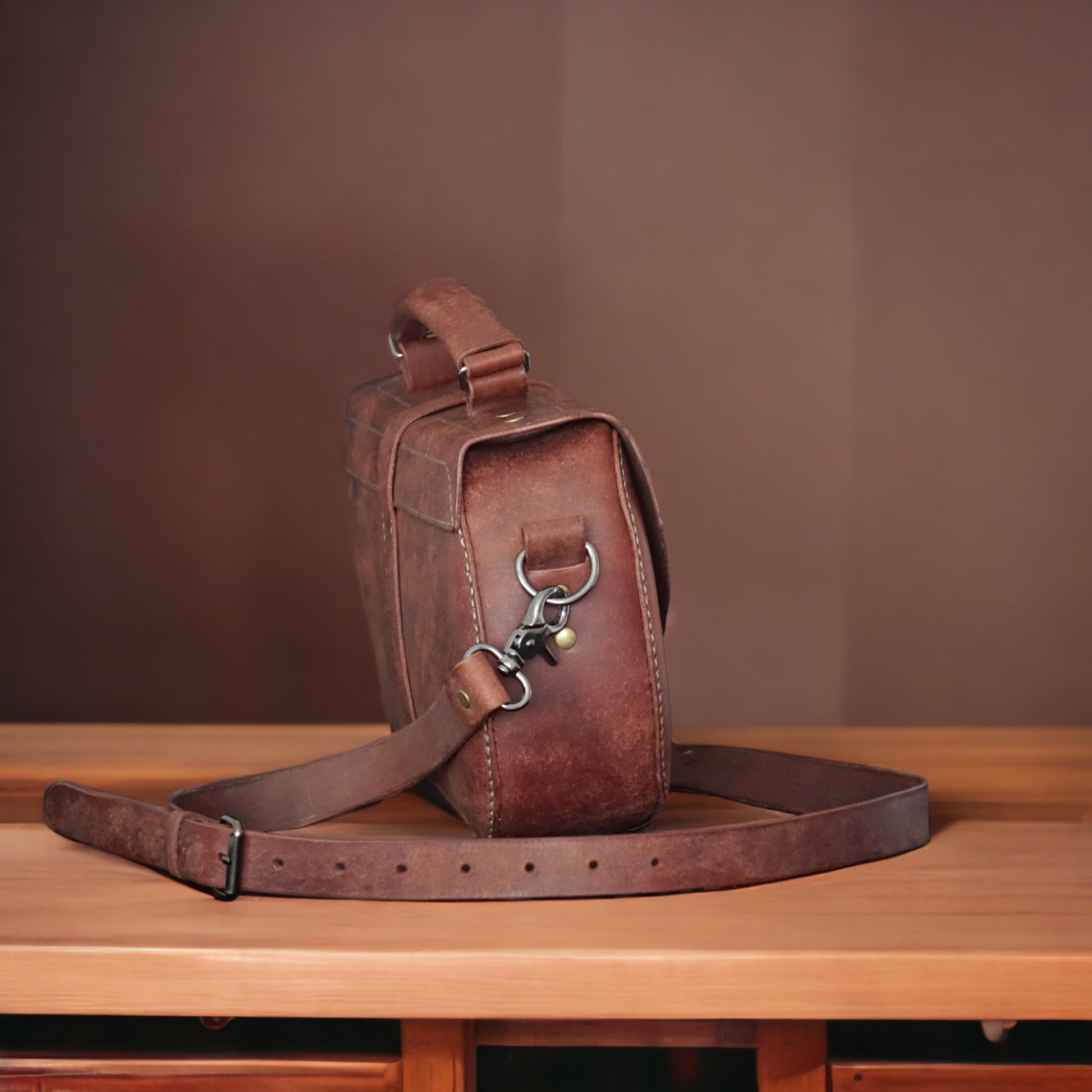 Handmade Pueblo Whiskey Leather Crossbody Bag