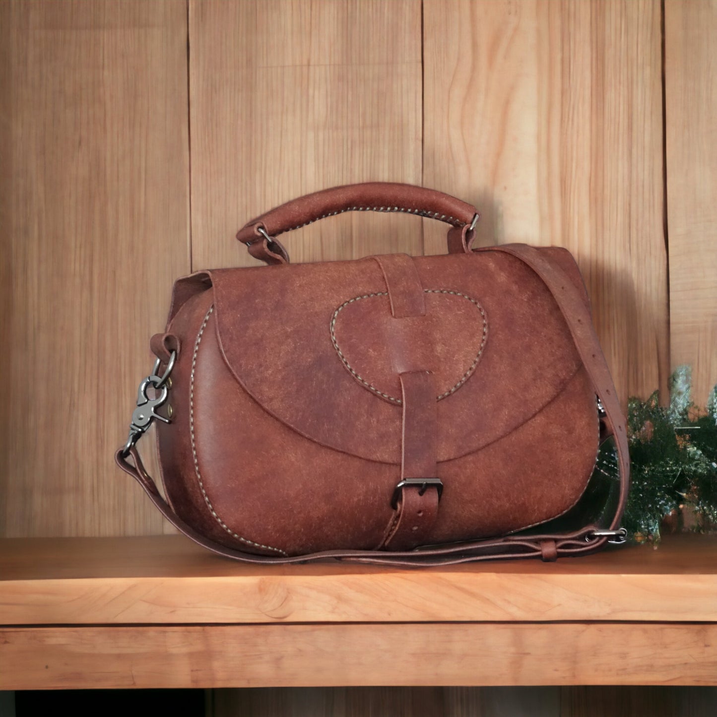 rgc handmade leather brown satchel crossbody bag