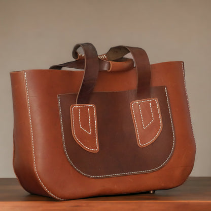 rgc handmade leather brown tote handbag