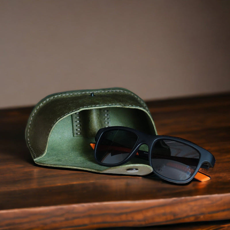 rgc handmade leather eyeglasses case box green