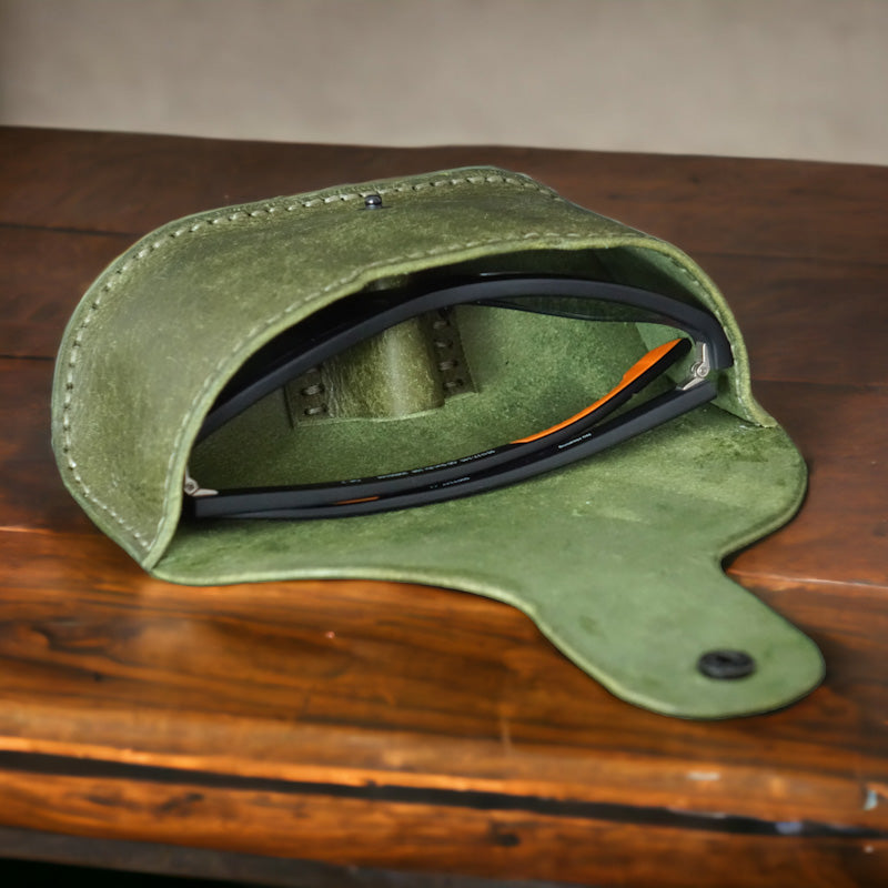 rgc handmade leather eyeglasses case box green