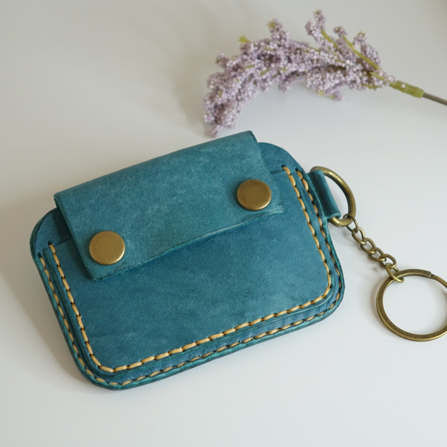 rgc handmade leather sky blue minimalist slim card holder wallet 5