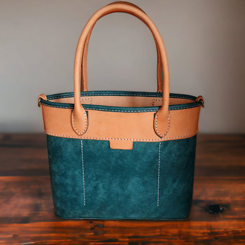 rgc handmade leather tote handbag blue