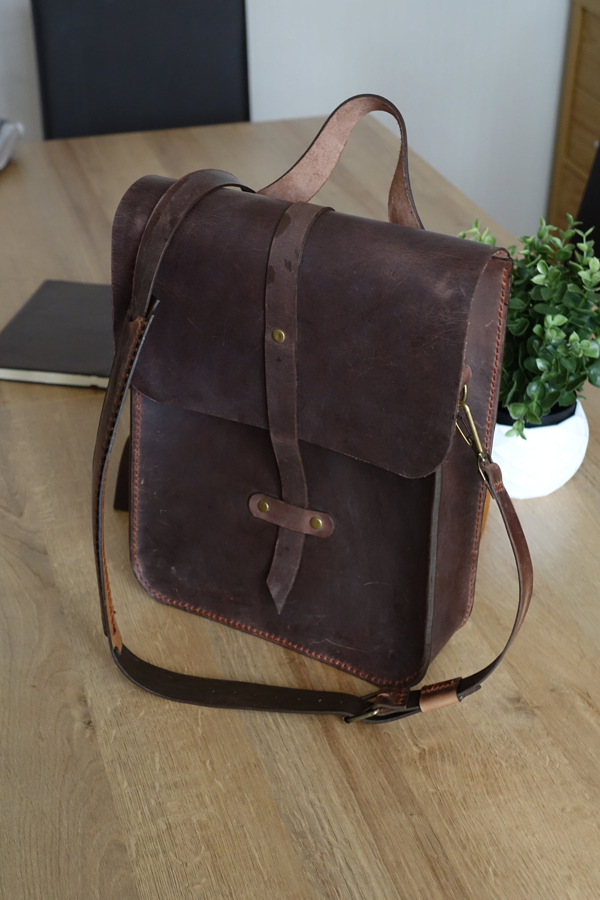 Full Grain Leather Messenger Bag Mens Leather Shoulder Bag Vintage