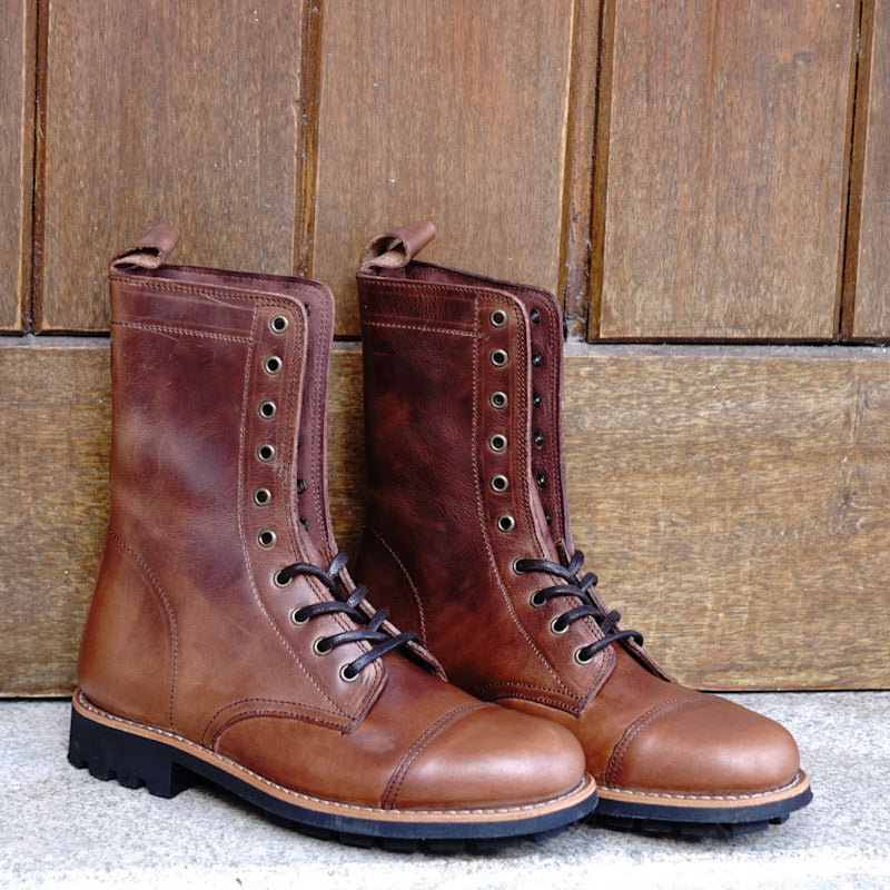 Mens brown clearance leather combat boots